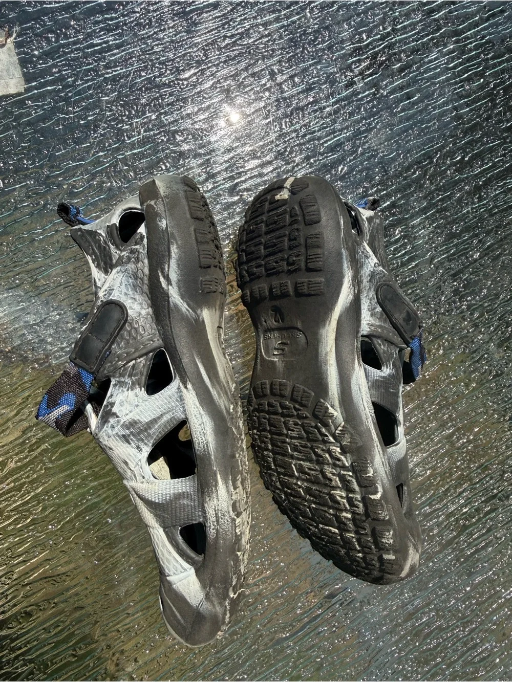 Skechers Black, White & Blue Slip-On GUC Kids Water Clogs Sz 12